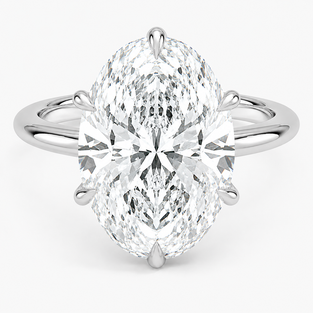 Altı Tırnak 7.00 Karat D-VS Oval Tektaş Laboratuvar Pırlanta Yüzük - Bold Diamonds