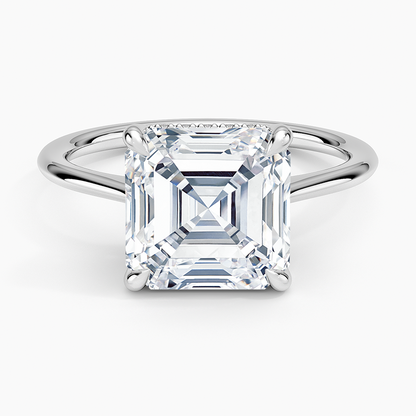 4.10 Asscher Kesim Hidden Halo Tasarım Tektaş Laboratuvar Pırlanta Yüzük - Tilora