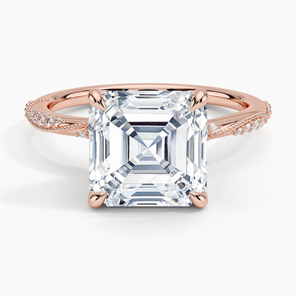 4.25 Karat Asscher Kesim Hidden Halo Tasarım Tektaş Laboratuvar Pırlanta Yüzük 18K  - Melora