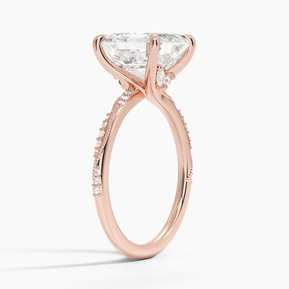 4.25 Karat Asscher Kesim Hidden Halo Tasarım Tektaş Laboratuvar Pırlanta Yüzük 18K  - Melora