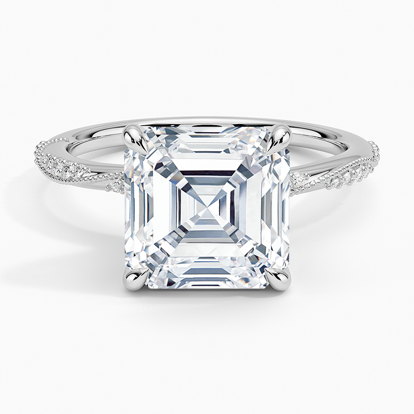 4.25 Karat Asscher Kesim Hidden Halo Tasarım Tektaş Laboratuvar Pırlanta Yüzük 18K  - Melora - Bold Diamonds