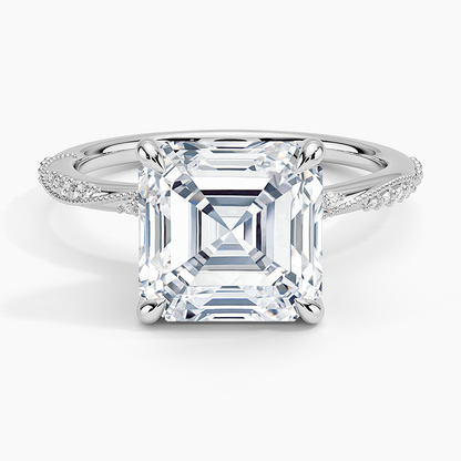 4.25 Karat Asscher Kesim Hidden Halo Tasarım Tektaş Laboratuvar Pırlanta Yüzük 18K  - Melora