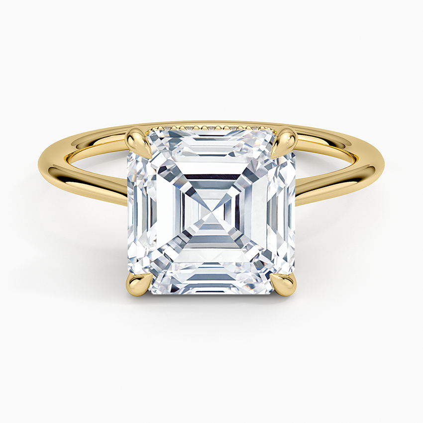 4.10 Asscher Kesim Hidden Halo Tasarım Tektaş Laboratuvar Pırlanta Yüzük - Tilora