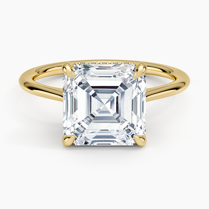 4.10 Asscher Kesim Hidden Halo Tasarım Tektaş Laboratuvar Pırlanta Yüzük - Tilora