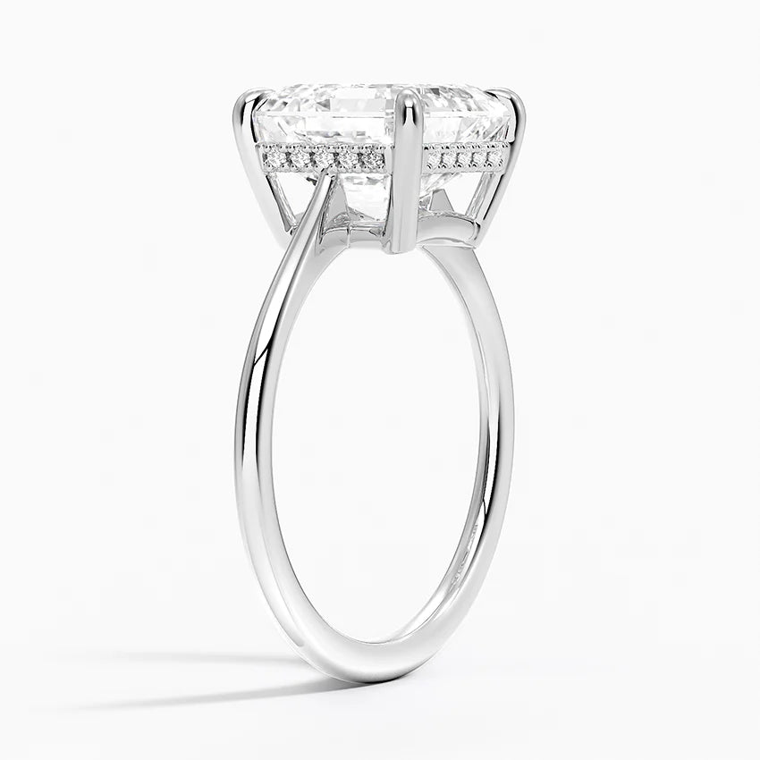 4.10 Asscher Kesim Hidden Halo Tasarım Tektaş Laboratuvar Pırlanta Yüzük - Tilora