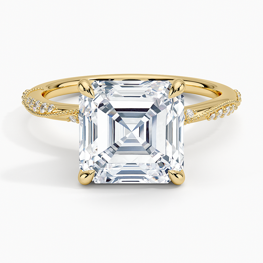 4.25 Karat Asscher Kesim Hidden Halo Tasarım Tektaş Laboratuvar Pırlanta Yüzük 18K  - Melora - Bold Diamonds