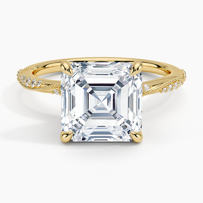 4.25 Karat Asscher Kesim Hidden Halo Tasarım Tektaş Laboratuvar Pırlanta Yüzük 18K  - Melora