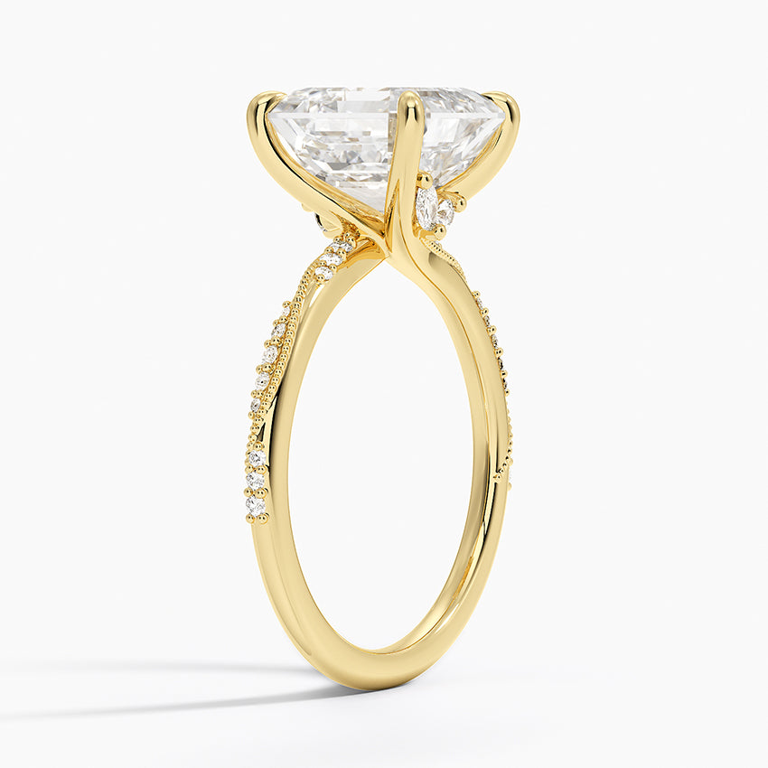 4.25 Karat Asscher Kesim Hidden Halo Tasarım Tektaş Laboratuvar Pırlanta Yüzük 18K  - Melora - Bold Diamonds