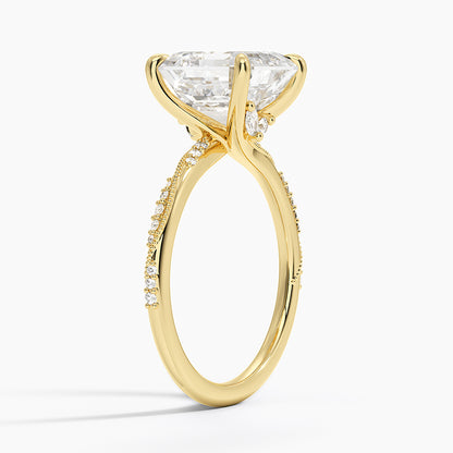 4.25 Karat Asscher Kesim Hidden Halo Tasarım Tektaş Laboratuvar Pırlanta Yüzük 18K  - Melora