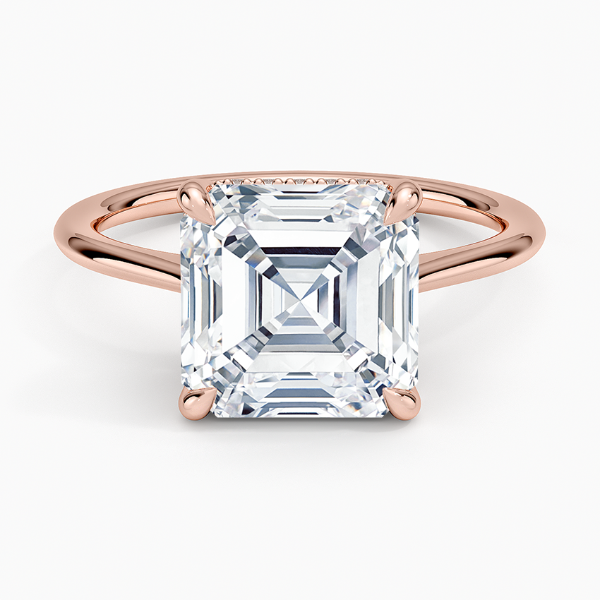 4.10 Asscher Kesim Hidden Halo Tasarım Tektaş Laboratuvar Pırlanta Yüzük - Tilora