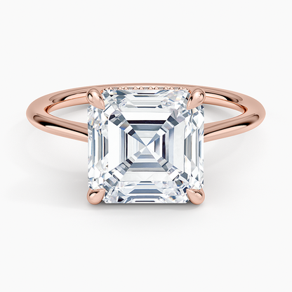 4.10 Asscher Kesim Hidden Halo Tasarım Tektaş Laboratuvar Pırlanta Yüzük - Tilora