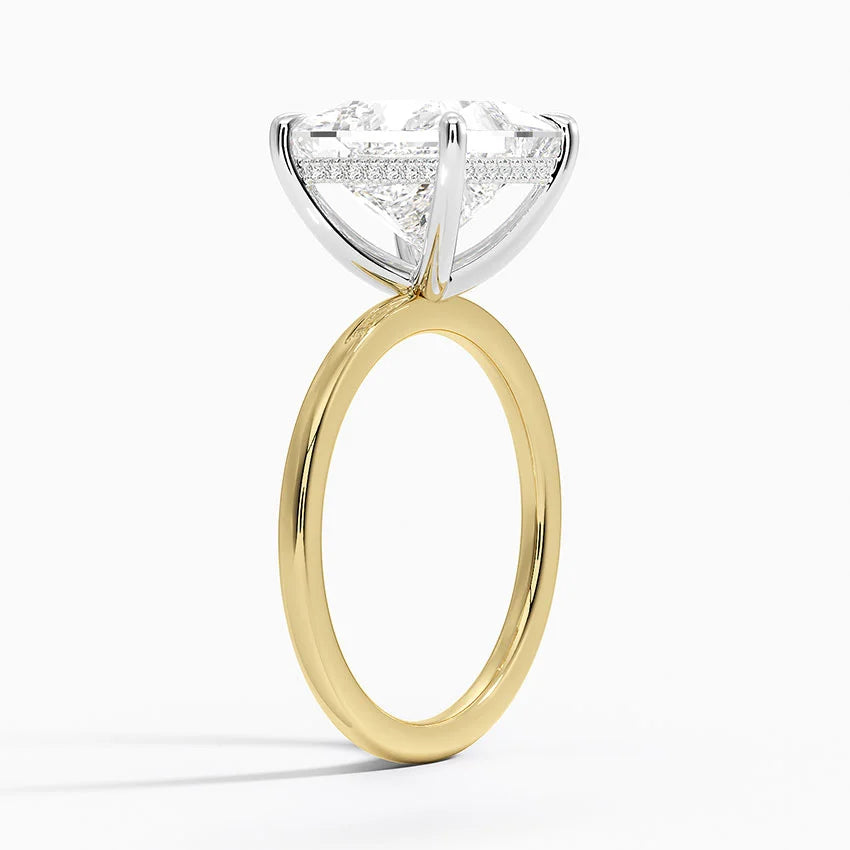 4.10 Karat Prenses Kesim Hidden Halo Tasarım Tektaş Laboratuvar Pırlanta Yüzük 18K  - Elora