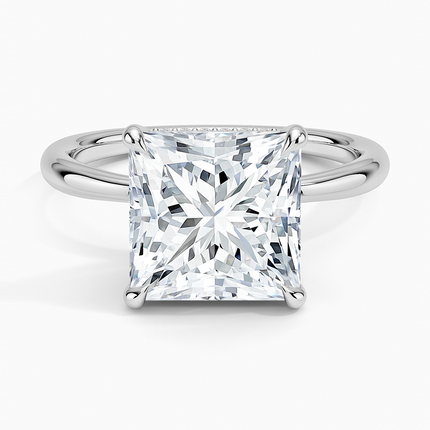 4.10 Karat Prenses Kesim Hidden Halo Tasarım Tektaş Laboratuvar Pırlanta Yüzük 18K  - Alvora - Bold Diamonds