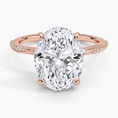 4.25 Karat Oval Kesim Hidden Halo Tasarım Tektaş Laboratuvar Pırlanta Yüzük 18K  - Melora