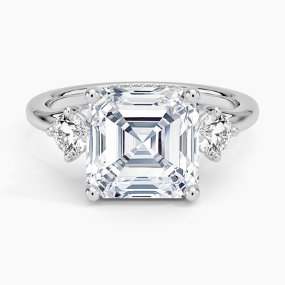 4.50 Asscher Kesim Hidden Halo Tasarım Tektaş Laboratuvar Pırlanta Yüzük 18K - Milora