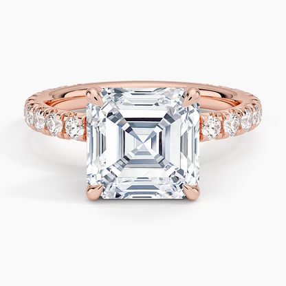 4.75 Karat Asscher Kesim Hidden Halo Tasarım Tektaş Laboratuvar Pırlanta Yüzük 18K  - Selora