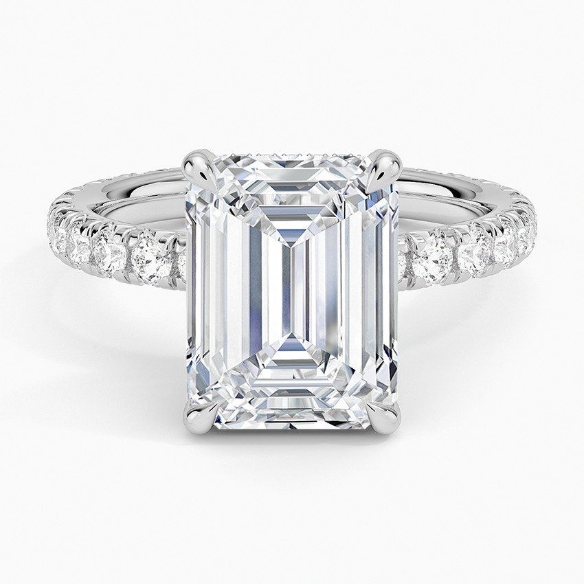 4.75 Karat Emerald Kesim Hidden Halo Tasarım Tektaş Laboratuvar Pırlanta Yüzük 18K  - Selora