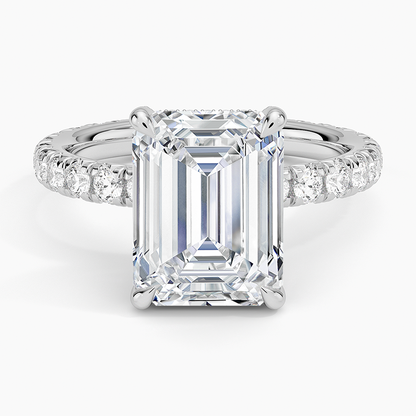 4.75 Karat Emerald Kesim Hidden Halo Tasarım Tektaş Laboratuvar Pırlanta Yüzük 18K  - Selora