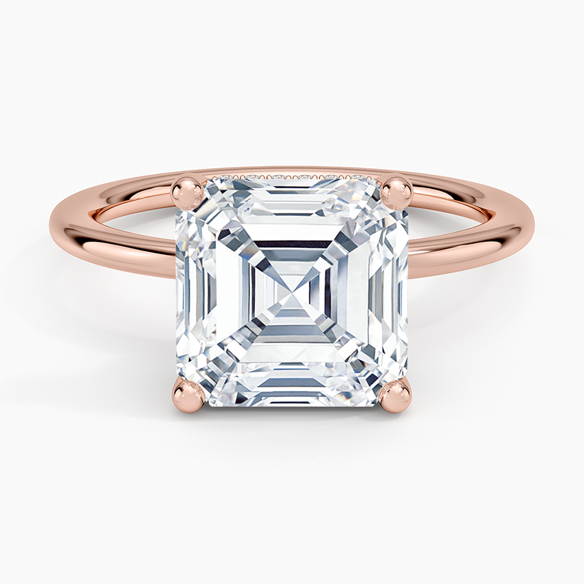 4.10 Karat Asscher Kesim Hidden Halo Tasarım Tektaş Laboratuvar Pırlanta Yüzük - Lucerne