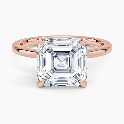 4.15 Asscher Kesim Hidden Halo Tasarım Tektaş Laboratuvar Pırlanta Yüzük 18K - Delora