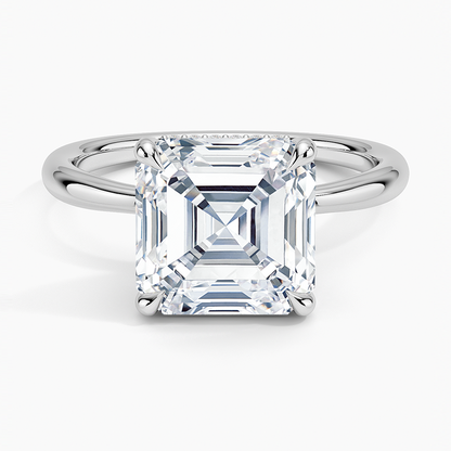 4.10 Karat Asscher Kesim Hidden Halo Tasarım Tektaş Laboratuvar Pırlanta Yüzük 18K  - Alvora - Bold Diamonds