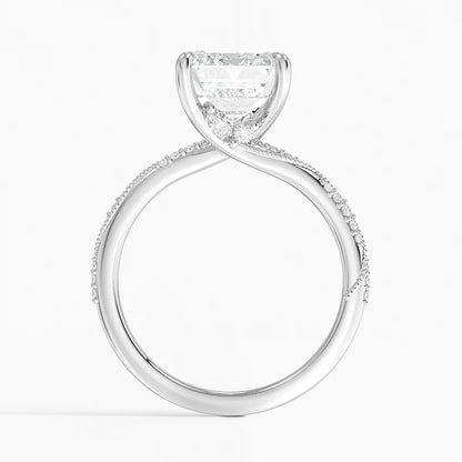 4.25 Karat Emerald Kesim Hidden Halo Tasarım Tektaş Laboratuvar Pırlanta Yüzük 18K  - Melora