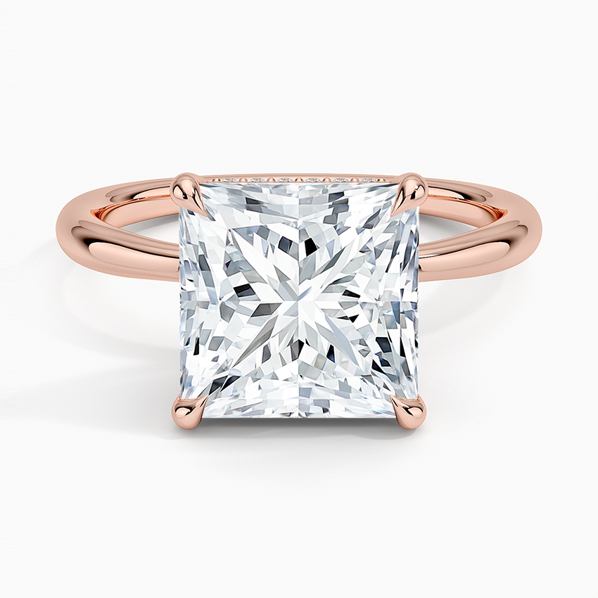 4.10 Karat Prenses Kesim Hidden Halo Tasarım Tektaş Laboratuvar Pırlanta Yüzük 18K  - Alvora - Bold Diamonds