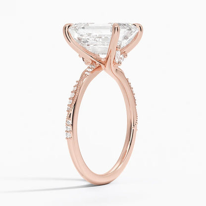 4.25 Karat Emerald Kesim Hidden Halo Tasarım Tektaş Laboratuvar Pırlanta Yüzük 18K  - Melora