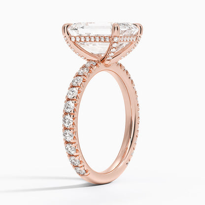 4.75 Karat Emerald Kesim Hidden Halo Tasarım Tektaş Laboratuvar Pırlanta Yüzük 18K  - Selora