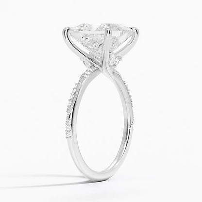 4.25 Karat Prenses Kesim Hidden Halo Tasarım Tektaş Laboratuvar Pırlanta Yüzük 18K  - Melora