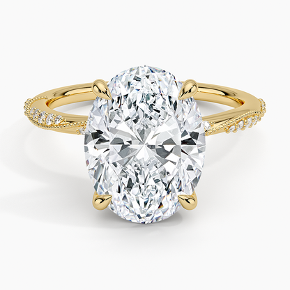 4.25 Karat Oval Kesim Hidden Halo Tasarım Tektaş Laboratuvar Pırlanta Yüzük 18K  - Melora