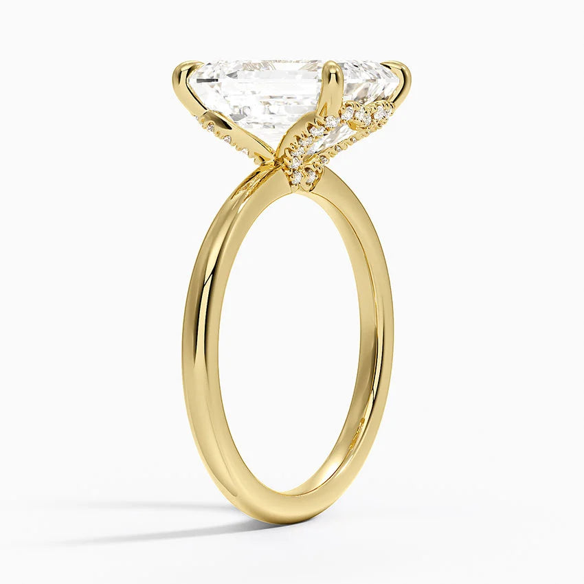 4.15 Emerald Kesim Hidden Halo Tasarım Tektaş Laboratuvar Pırlanta Yüzük - Vilora