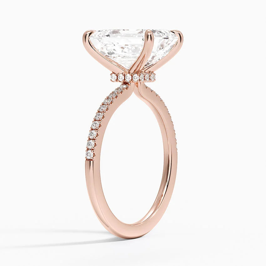 4.25 Karat Emerald Kesim Hidden Halo Tasarım Tektaş Laboratuvar Pırlanta Yüzük - Filora - Bold Diamonds