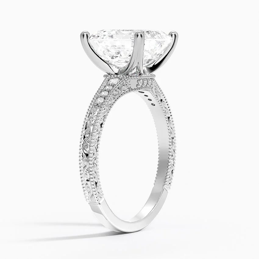 4.15 Asscher Kesim Hidden Halo Tasarım Tektaş Laboratuvar Pırlanta Yüzük 18K - Silora