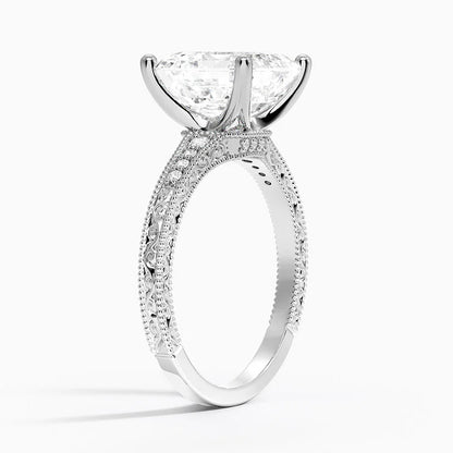 4.15 Asscher Kesim Hidden Halo Tasarım Tektaş Laboratuvar Pırlanta Yüzük 18K - Silora