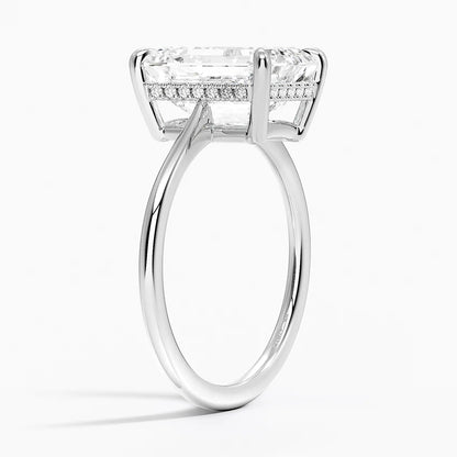 4.10 Emerald Kesim Hidden Halo Tasarım Tektaş Laboratuvar Pırlanta Yüzük - Tilora