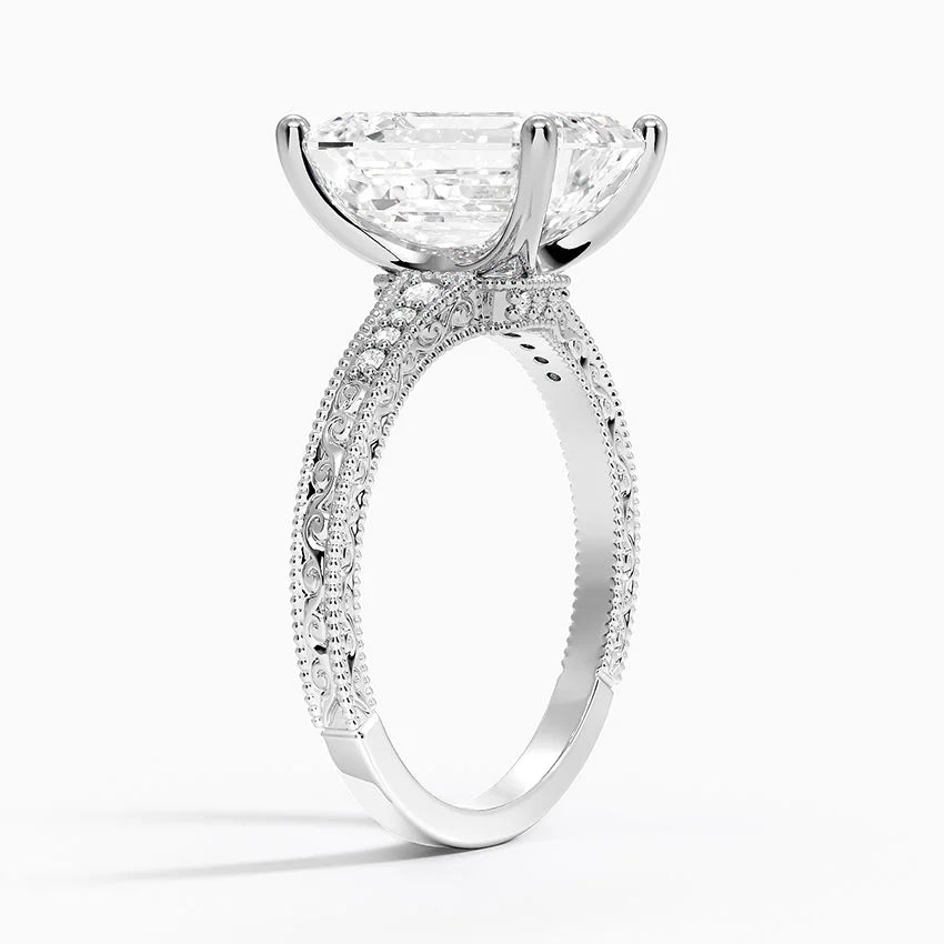 4.15 Emerald Kesim Hidden Halo Tasarım Tektaş Laboratuvar Pırlanta Yüzük - Silora