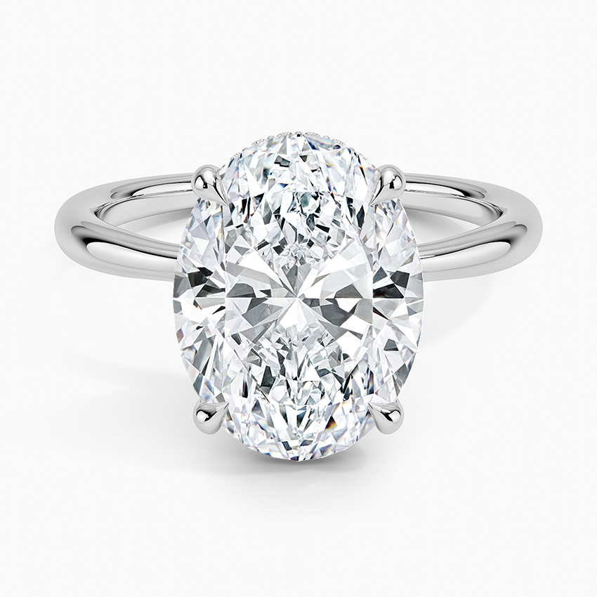 4.10 Karat Oval Kesim Hidden Halo Tasarım Tektaş Laboratuvar Pırlanta Yüzük 18K  - Alvora - Bold Diamonds