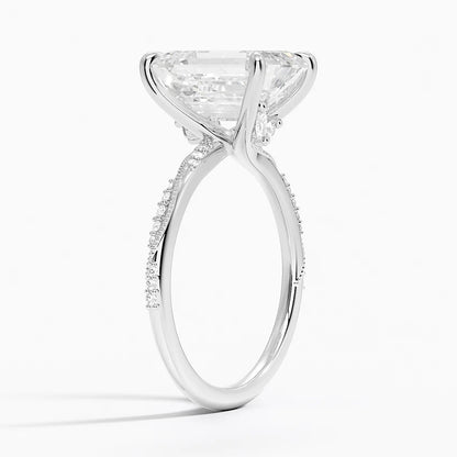 4.25 Karat Emerald Kesim Hidden Halo Tasarım Tektaş Laboratuvar Pırlanta Yüzük 18K  - Melora
