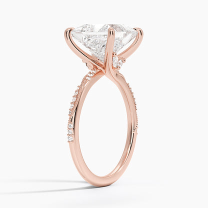 4.25 Karat Prenses Kesim Hidden Halo Tasarım Tektaş Laboratuvar Pırlanta Yüzük 18K  - Melora
