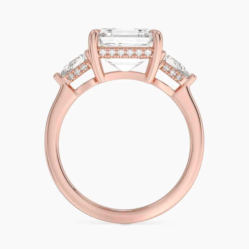 4.50 Asscher Kesim Hidden Halo Tasarım Tektaş Laboratuvar Pırlanta Yüzük - Nilora