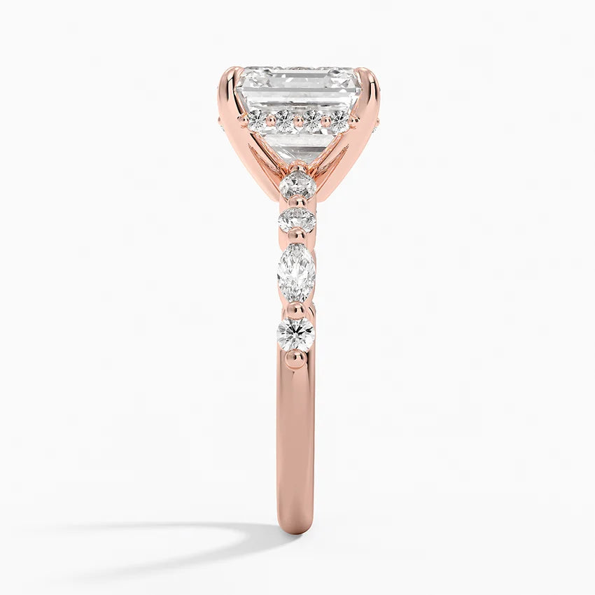 4.50 Karat Asscher Kesim Hidden Halo Tasarım Tektaş Laboratuvar Pırlanta Yüzük - Verona