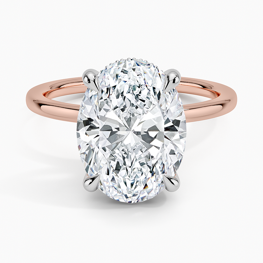 4.10 Karat Oval Kesim Hidden Halo Tasarım Tektaş Laboratuvar Pırlanta Yüzük 18K  - Elora - Bold Diamonds