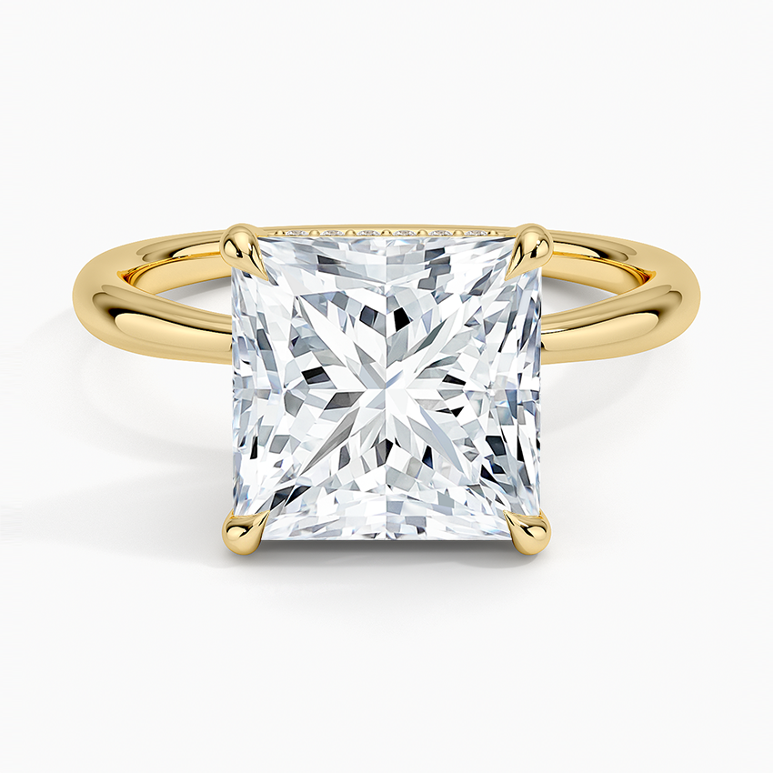 4.10 Karat Prenses Kesim Hidden Halo Tasarım Tektaş Laboratuvar Pırlanta Yüzük 18K  - Alvora - Bold Diamonds