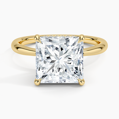 4.10 Karat Prenses Kesim Hidden Halo Tasarım Tektaş Laboratuvar Pırlanta Yüzük 18K  - Alvora - Bold Diamonds