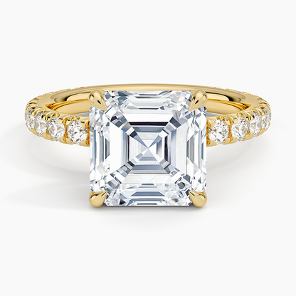 4.75 Karat Asscher Kesim Hidden Halo Tasarım Tektaş Laboratuvar Pırlanta Yüzük 18K  - Selora