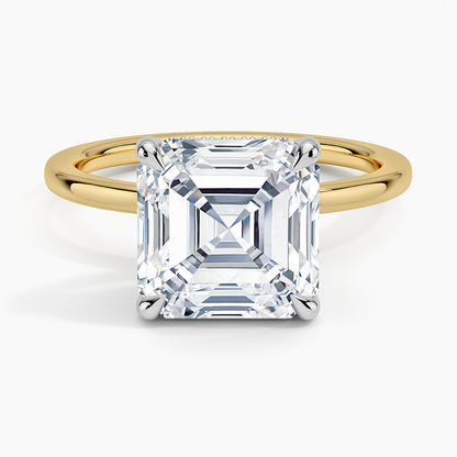 4.10 Karat Asscher Kesim Hidden Halo Tasarım Tektaş Laboratuvar Pırlanta Yüzük 18K  - Elora - Bold Diamonds