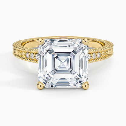 4.15 Asscher Kesim Hidden Halo Tasarım Tektaş Laboratuvar Pırlanta Yüzük 18K - Silora