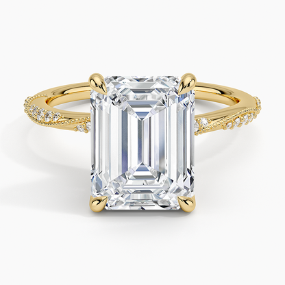 4.25 Karat Emerald Kesim Hidden Halo Tasarım Tektaş Laboratuvar Pırlanta Yüzük 18K  - Melora