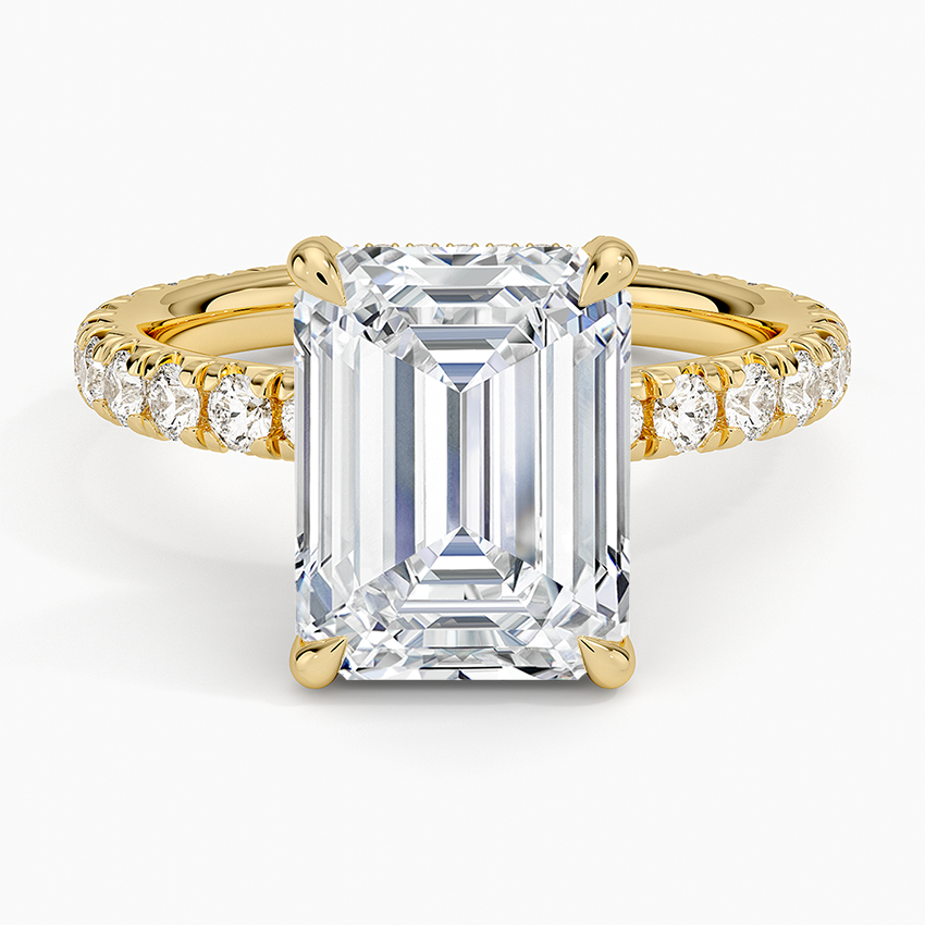 4.75 Karat Emerald Kesim Hidden Halo Tasarım Tektaş Laboratuvar Pırlanta Yüzük 18K  - Selora